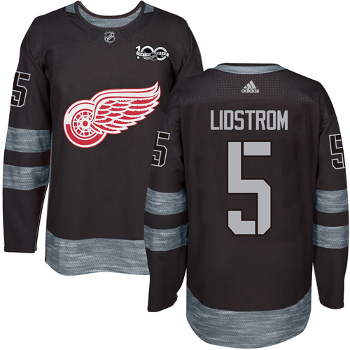 Adidas Red Wings #5 Nicklas Lidstrom Black 1917-100th Anniversary Stitched NHL Jersey - Click Image to Close